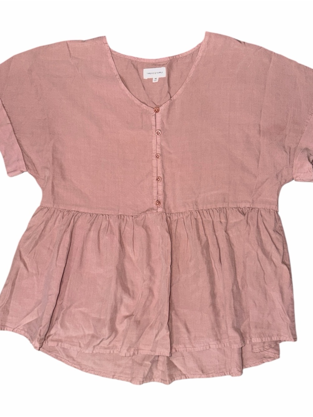 THREAD & SUPPLY Dusty Rose Button-Front Peplum Blouse 100% Loycell - Picture 3 of 8